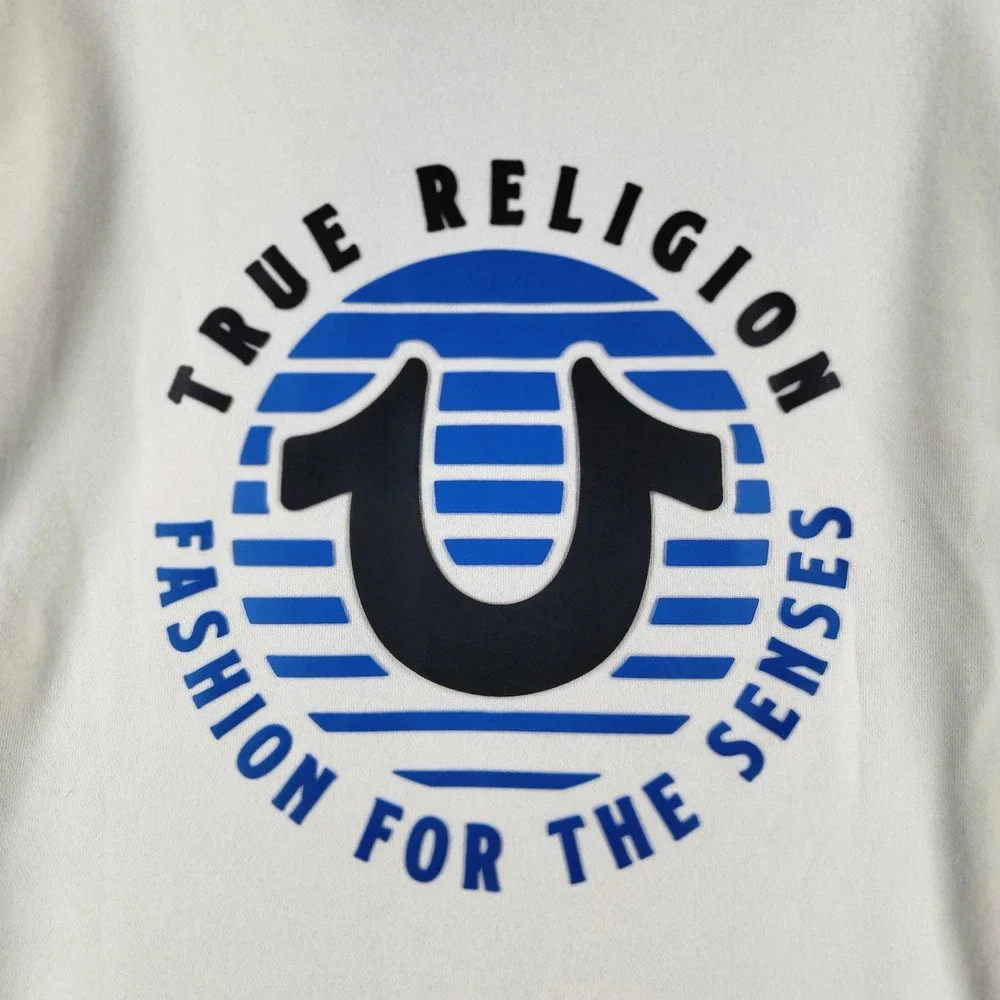 NWT True Religion Zip-Up Hoodie Mens XL Winter White Fleece Classic Logo Graphic